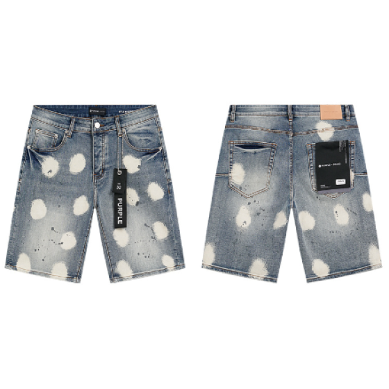 Light Blue Washed Denim Shorts with White Polka Dot Paint Splatter